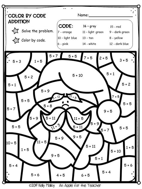 Addition Color By Number Worksheets Christmas Mreichert Christmas Addition Color By Number - Christmas Addition Color By Number