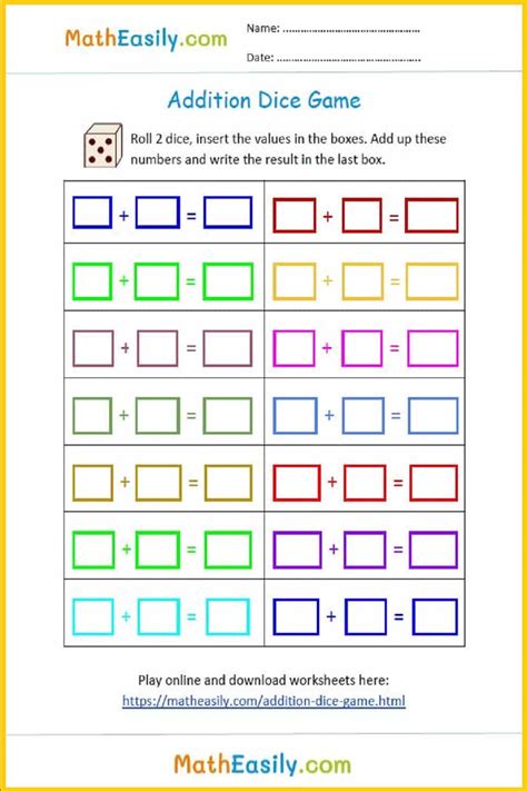 Addition Dice Games Printable Online Matheasily Com Dice Math Worksheet 1st Grade - Dice Math Worksheet 1st Grade