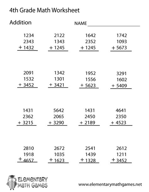 Addition Fourth Grade Math Activities 4th Grade Math Worksheet Addition - 4th Grade Math Worksheet Addition