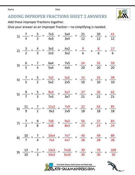 Addition Of Improper Fractions Math Worksheets Ages 9 Making Improper Fractions - Making Improper Fractions
