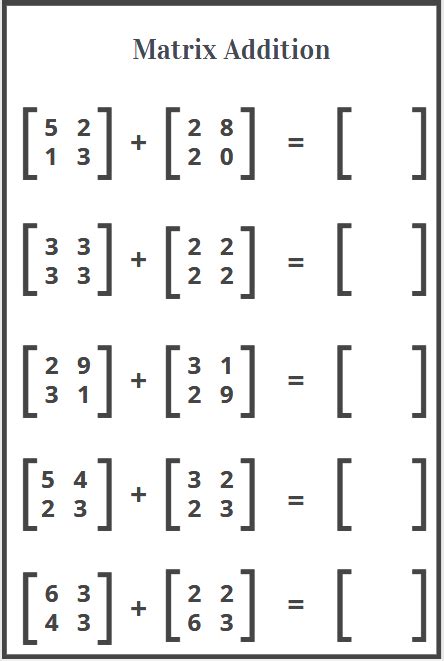 Addition Of Matrices Worksheets Adding Matrices Worksheet - Adding Matrices Worksheet