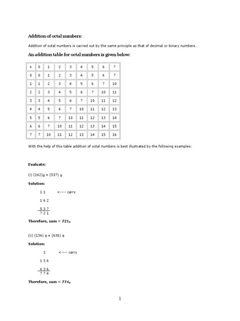 addition of octal numbers pdf