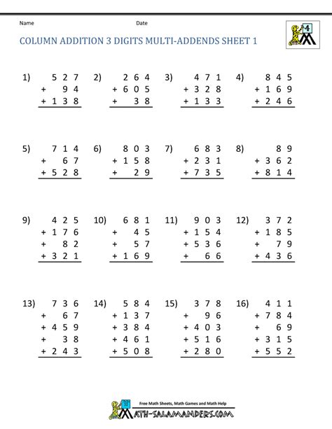 Addition Regrouping Worksheet 4th Grade Math Salamanders 4th Grade Math Worksheet Addition - 4th Grade Math Worksheet Addition