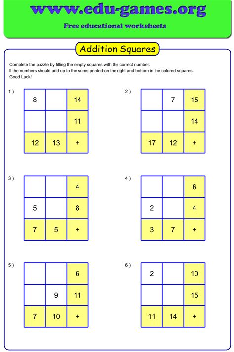 Addition Squares Logic Puzzle Worksheets Logic Puzzles Worksheet - Logic Puzzles Worksheet