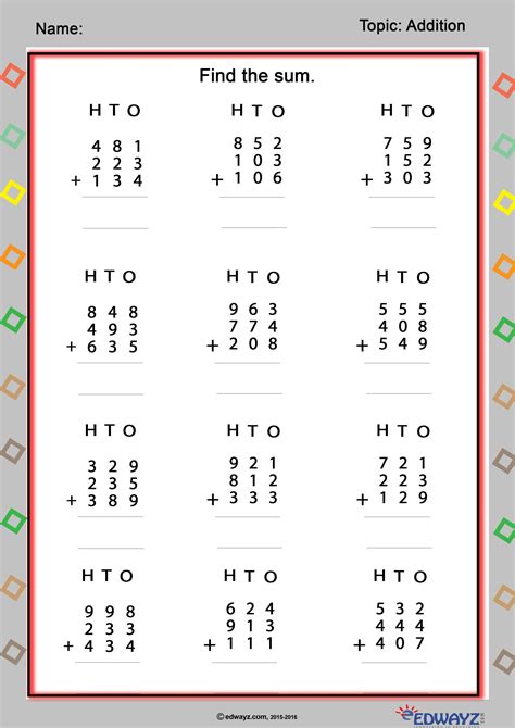 Addition Sums For Class 3