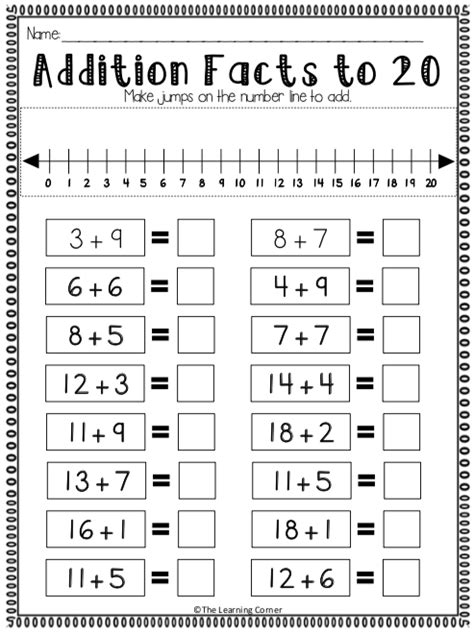 Addition To 20 With A Number Line Worksheet Addition Using A Number Line - Addition Using A Number Line