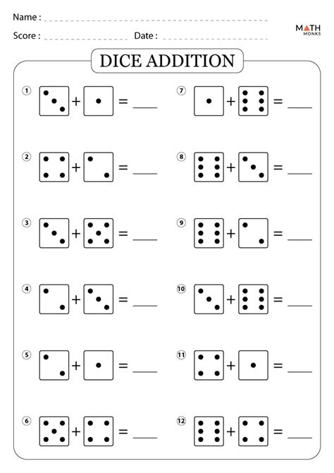 Addition With Dice Math Worksheets Pair Of Dice Worksheet - Pair Of Dice Worksheet