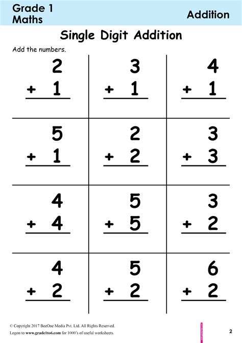 Addition Worksheets For Grade 1 With Answer Key Adding One Worksheet First Grade - Adding One Worksheet First Grade