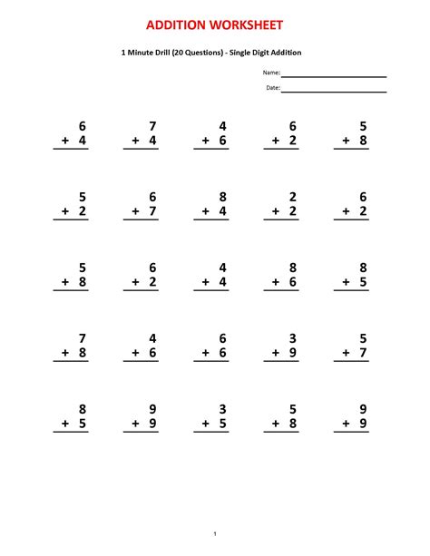 Addition Worksheets Math Drills One Minute Math Drills - One Minute Math Drills