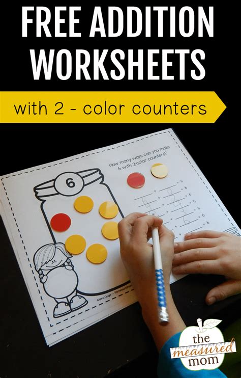 Addition Worksheets With 2 Color Counters The Measured Printable Counters For Math - Printable Counters For Math