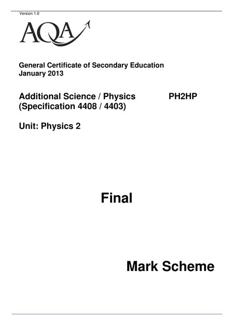Additional Science Physics Ph2hp Mark Scheme