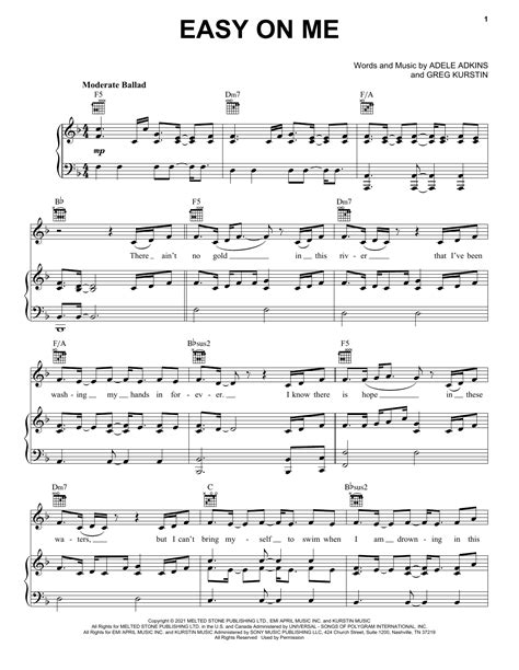 Adele Easy On Me Piano Accompaniment Sheet Music