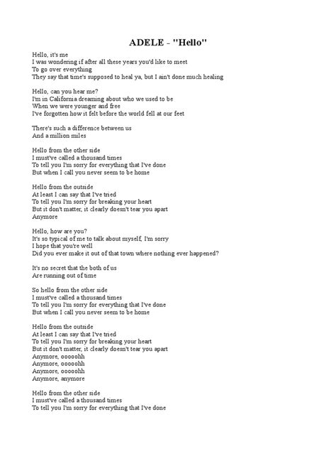 Adele Hello Songtext