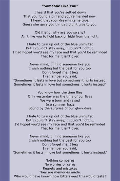 Adele Someone Like You Lyrics And Song