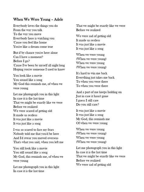 Adele Were We Young Letra