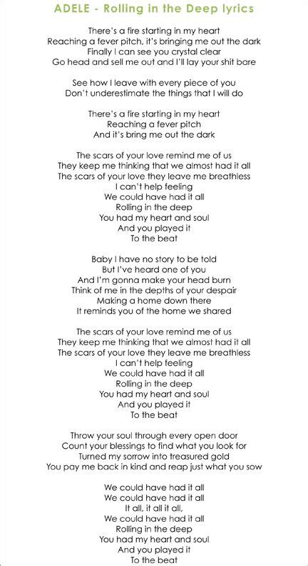 Adele Words Rolling In The Deep