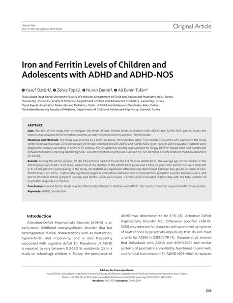 Adhd And Ferritin Levels