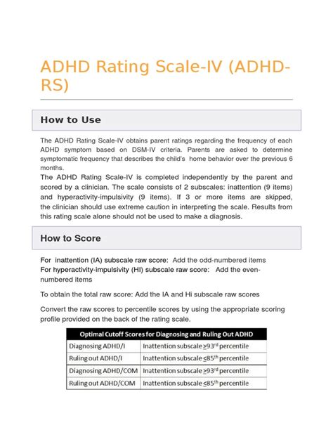 Adhd Rating Scale Iv Scoring Sheet