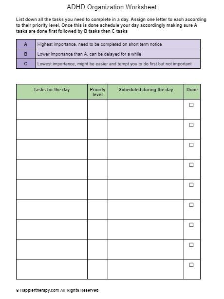Adhd Therapy Worksheet