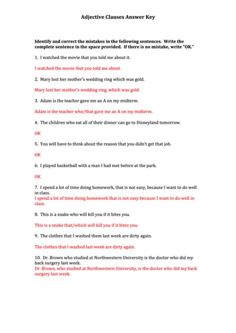 Adjective Clause And Answer Key
