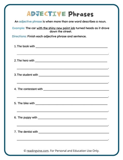 Adjective Phrases 6th Grade