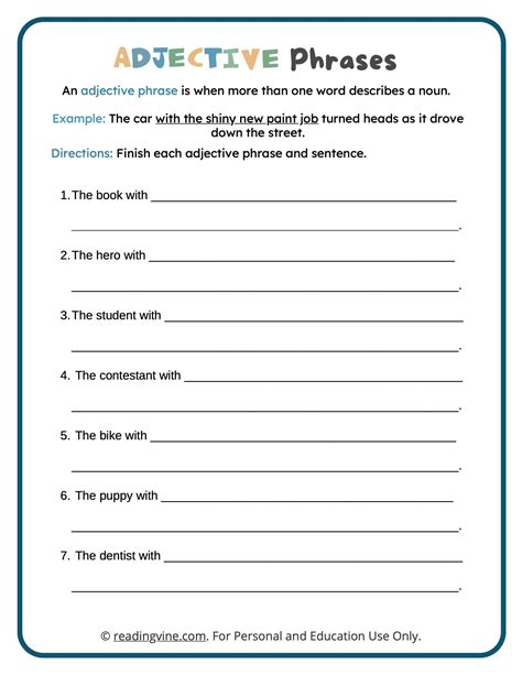 Adjective Phrases Worksheets Phrases Worksheet With Answers - Phrases Worksheet With Answers