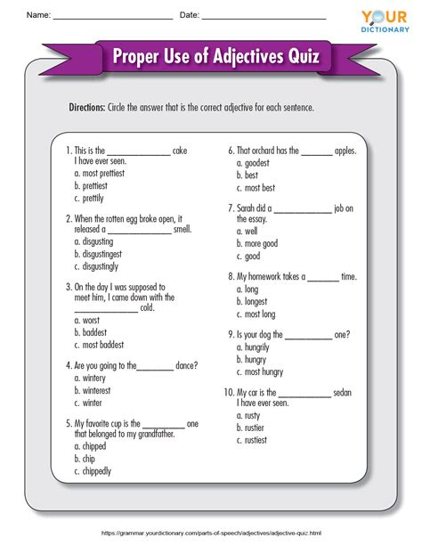 Adjective Quizzes Printables To Practice The Essentials Adjective Exercises With Answers - Adjective Exercises With Answers