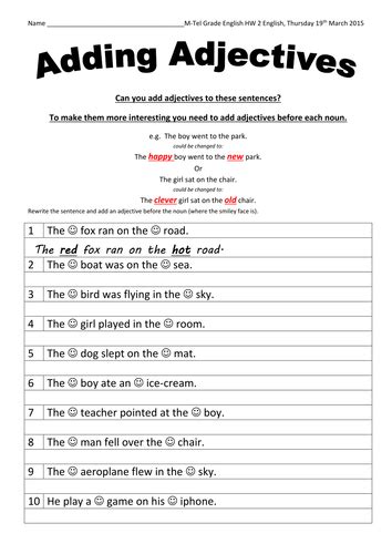 Adjective Worksheet Pack Teaching Resources Adding Adjectives Worksheet - Adding Adjectives Worksheet