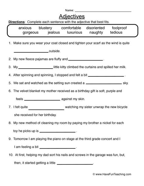 Adjective Worksheets For 5th Grade