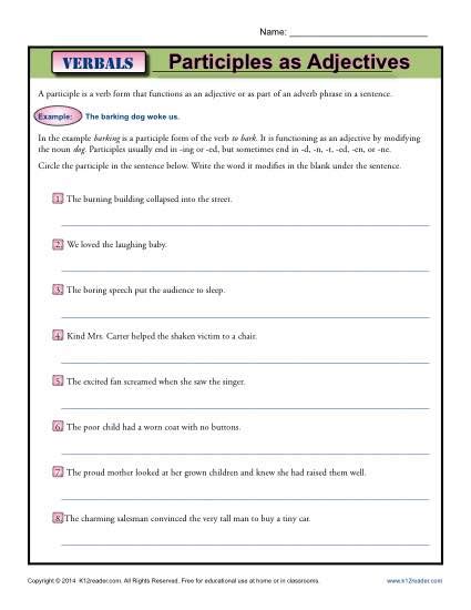 Adjective Worksheets Participle Adjectives Worksheet 8th Grade - Participle Adjectives Worksheet 8th Grade