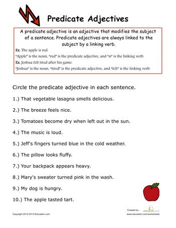 Adjective Worksheets Predicate Adjectives Worksheet - Predicate Adjectives Worksheet