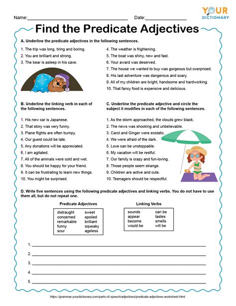 Adjective Worksheets Predicate Nouns And Adjectives Worksheet - Predicate Nouns And Adjectives Worksheet