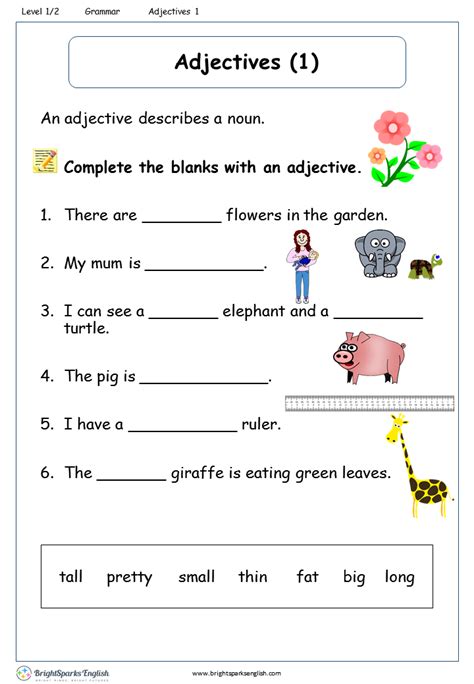 Adjectives Activity 1 1st Grade Grammar Year 1 Adjective Activity For Grade 1 - Adjective Activity For Grade 1