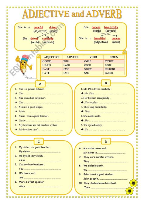 Adjectives And Adverbs English Esl Worksheets Pdf Amp Adjectives And Adverbs Exercises Worksheet - Adjectives And Adverbs Exercises Worksheet