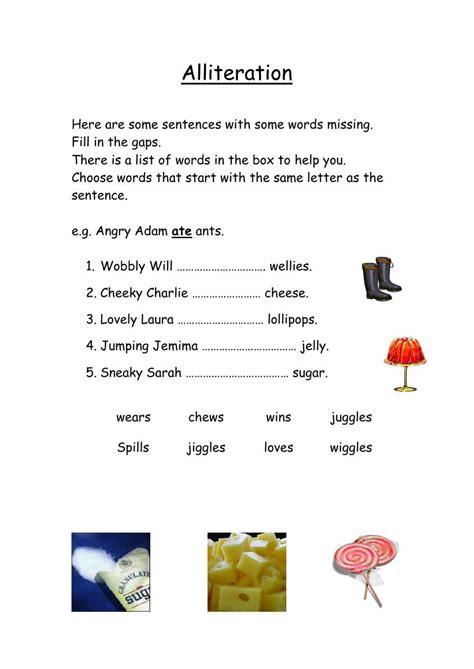 Adjectives And Alliterations Worksheet K5 Learning Alliteration Practice Worksheet - Alliteration Practice Worksheet