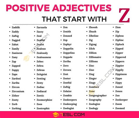 Adjectives Begin With Z