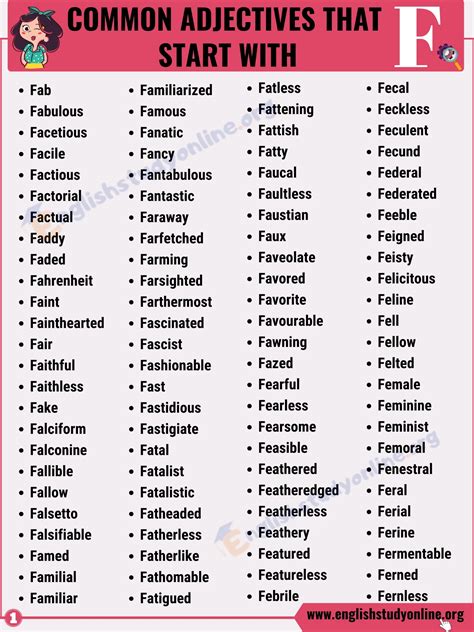 Adjectives Beginning With F Grammar Monster Adjectives That Start With F - Adjectives That Start With F