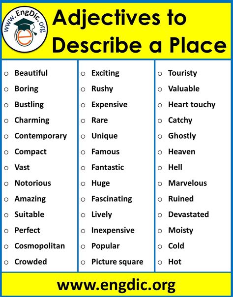 adjectives describing places