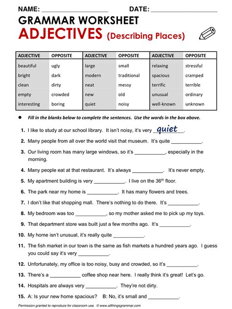 Adjectives Exercise Home Of English Grammar Adjective Exercises With Answers - Adjective Exercises With Answers