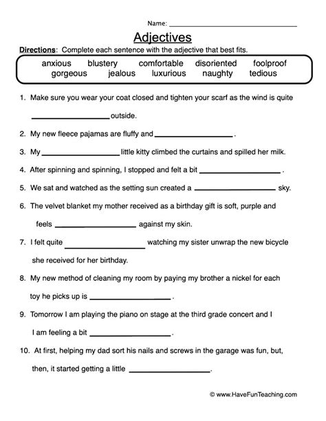 Adjectives Fill In The Blank Worksheet Have Fun Fill In The Blank With Adjectives - Fill In The Blank With Adjectives