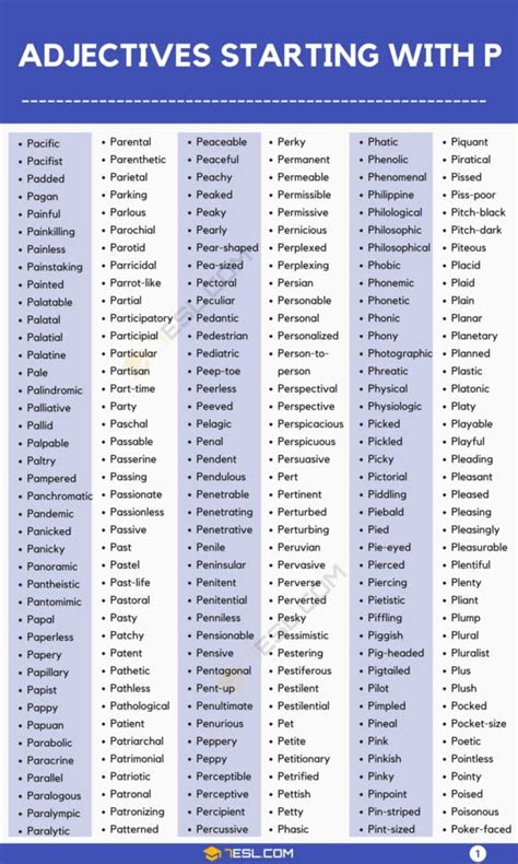 Adjectives Starting With P