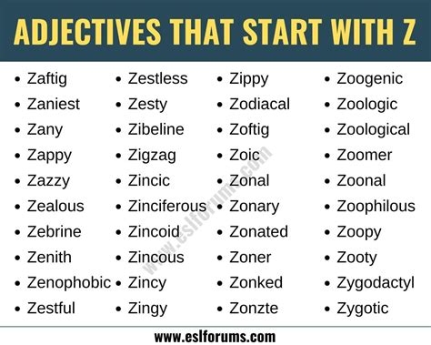 Adjectives That Start With Quot Z Quot List Children Words That Start With Z - Children Words That Start With Z