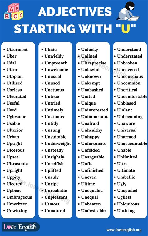 Adjectives That Start With U Adjectivesthatstart Com School Words That Start With U - School Words That Start With U