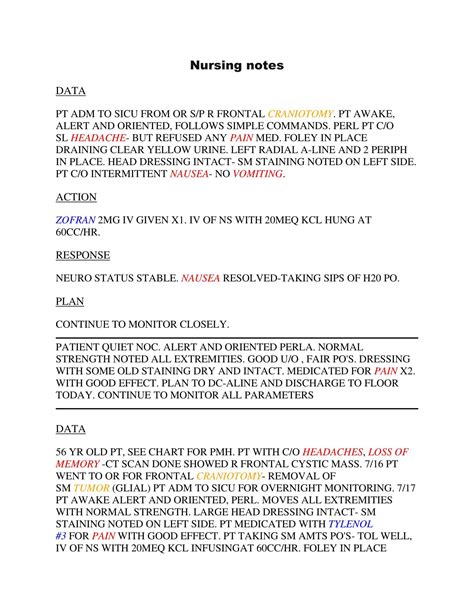 Admission Notes For Nurses