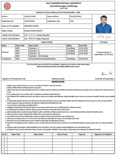 Admit Card Pdf