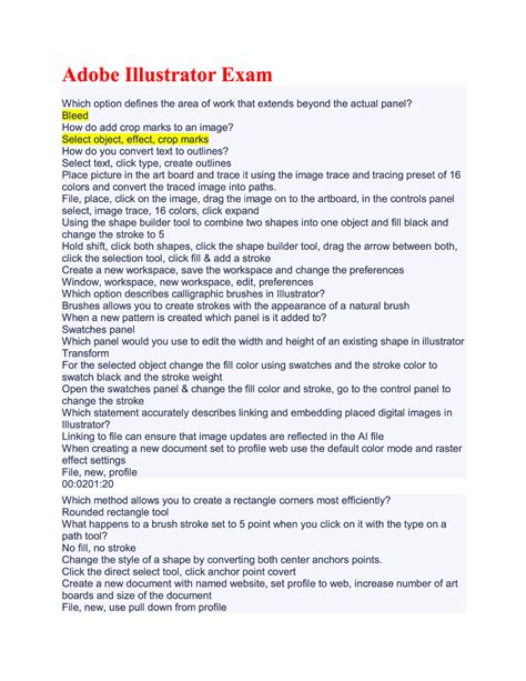 Adobe Illustrator Exam Sample Questions Aca