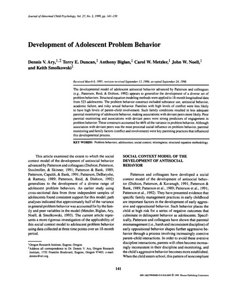 adolescent development and pathways to problem behavior 1