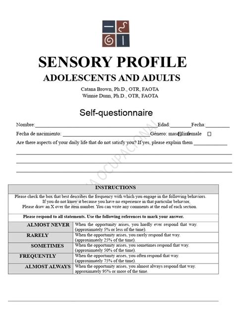 Adolescent Sensory Profile Sample