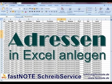 adressen in excel anlegen