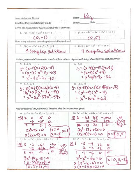 Advanced Algebra Honors Study Guide For Final